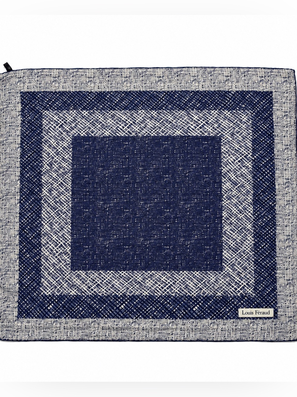 LOUIS FERAUD Vintage Pure Silk Navy and Gray Geometric Square Scarf